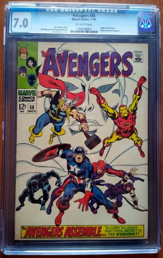 Avengers 58 Cgc 7.  0 Ow Origin & 2nd Appearance Of The Vision