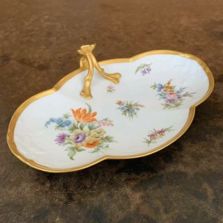 Antique W.  G & Co Limoges Handled Trinket Nappy Dish Hand Painted Flowers