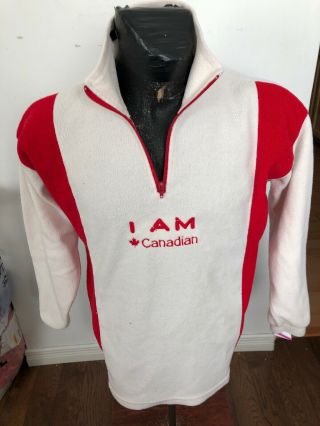 Mens Large I Am Canadian Zip Neck Fleece Pull Over Sweater Molson Canadian Beer