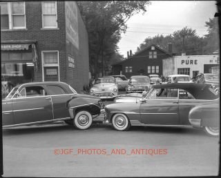 1950s Dodge Chevrolet Car Accident Crash 4x5 Large Format Photo Negative Chevy