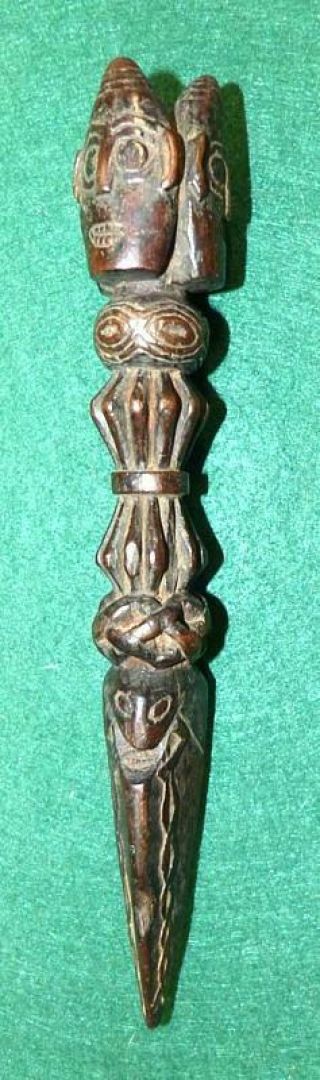 8 7/8 " Long Carved 19th C.  Tibetan Or Nepalese Wood Phurba - Great Surface