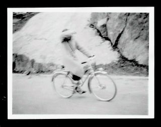 Faceless,  Camera Shy Girl On Bicycle.  Artful,  Ghostly Vintage Snapshot.