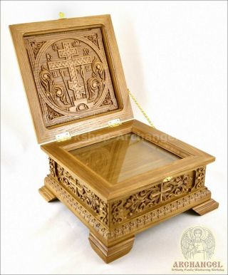 Russian Orthodox Carved Wooden Reliquary Box For Relic.  Church 