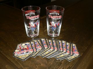 2 Iron Maiden Trooper Beer Pint Glasses & 20 Bar Mats Coasters Robinsons