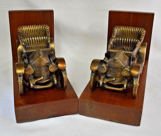 Antique Brass Early Model Automobile Bookends