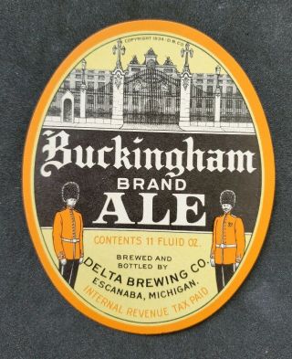 Buckingham Ale Beer Label.  Irtp - 11 Oz.  Delta Brewing.  Escanaba,  Michigan.
