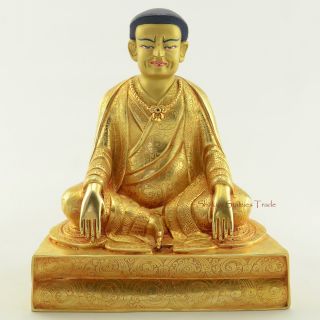 Hand Carved Gold Gilded Face Painted 7.  75 " Guru Marapa Copper Statue Patan Nepal