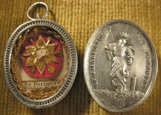 Old & Ornate Silver Theca Case With A Relic Of St.  Perboyre - Martyr.