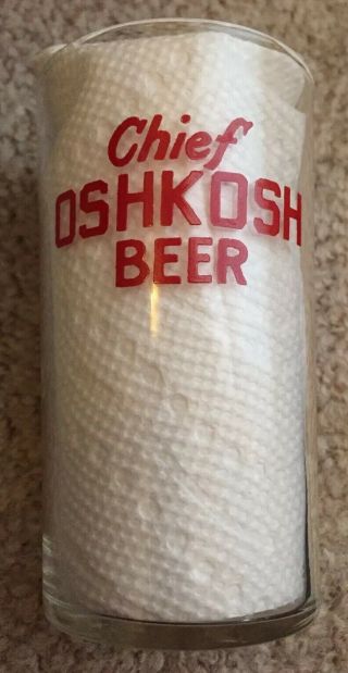Chief Oshkosh Beer Glass Red Enameled Shell Glass Brewing Co 1940s Wisconsin
