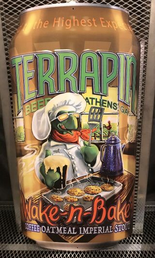 Terrapin Beer Co Wake - N - Bake Stout Turtle W/ Chef Hat Can Beer Tacker Sign 420