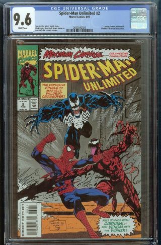 Spider - Man Unlimited 2 Cgc 9.  6 White Pages Carnage Venom Nightwatch Black Cat