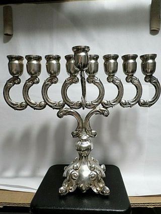Sterling Silver Menorah For Hanukkah,  8 " By 7 ",  Judaica,  Design