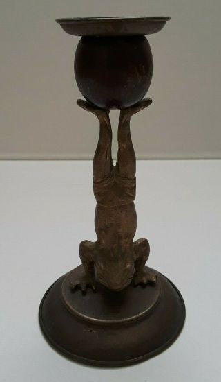 Vintage Arthur Court Metal / Wood Decorative Frog Candle Stick,  7 Inches