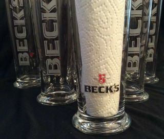 6 Beck ' s 0.  4 Liter Signature Tall Beer Bier Glass Man cave Bar Pilsner 3