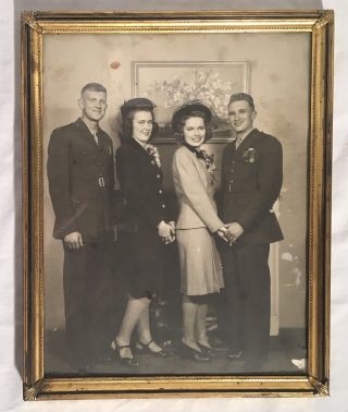 1940s Wwii Era Couples Soldiers Black & White 8 " X 10 " Photograph Brass Frame