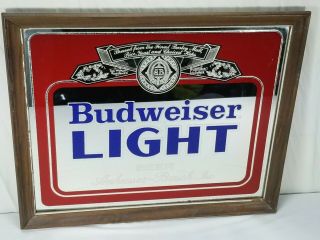 Budweiser Light Beer Anheuser - Busch Inc Bar Mirror Man Cave 22 " X 18 " Vintage