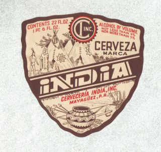 Beer Label - Puerto Rico - Cerveza India 22 Oz - Mayaguez