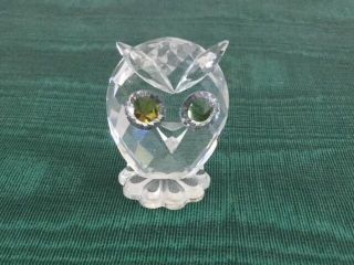 Swarovski Silver Crystal Mini Owl Figurine With Yellow Eyes 7654