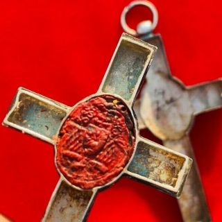 Authentic Relic TRUE CROSS JESUS Catholic RELIQUARY Saint Bishop Bible Crucifix 3