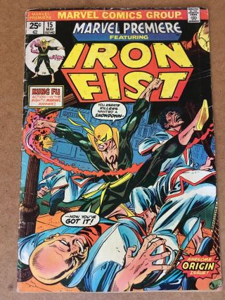 Marvel Premiere 15 (may 1974,  Marvel) 4.  0 First Iron Fist Comic Book Bronze Era