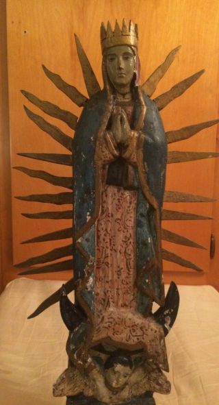 Virgen De Guadalupe Wood Carving Santo Popular Mex.  Mid 19th Century