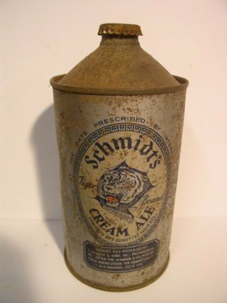 Schmidts Tiger Cream Ale Beer Quart Cone Top Can Winfield Ny