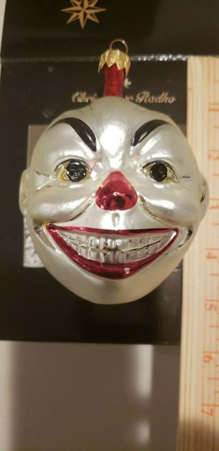 Christopher Radko Smiling Clown Joker Silver Christmas Ornament 4 1/2 " H
