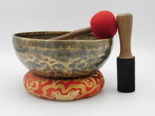 9.  5 Inches Tibetan Hand Carved Full Moon Singing Bowl Handmade In Nepal