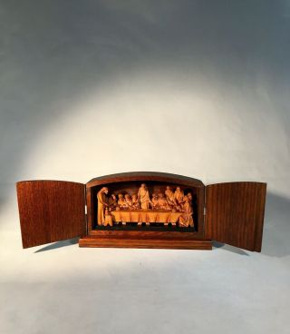 The Last Supper - German Carved Wood - Oberammergau - 6”x3.  25” -