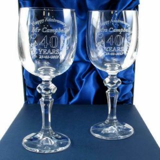 Personalised 40th Wedding Anniversary Crystal Wine Glasses Gift