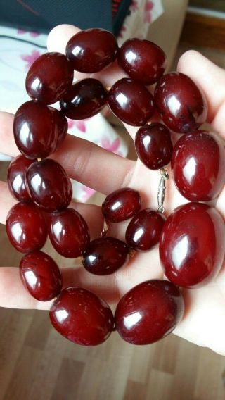 Old Faturan Cherry Amber Bakelite Islamic Prayer Beads Necklace 85.  9 G