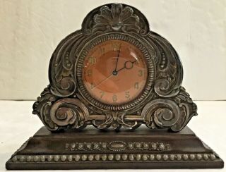 Vintage Oris Metal Face And Wood Mantle Clock 6”x 4.  75”
