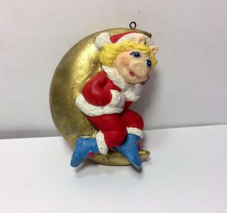 Vintage Jim Henson Miss Piggy Santa/ Mrs Claus On The Moon Christmas Ornament