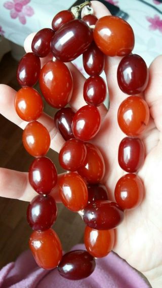 Old Faturan Catalin Cherry Amber Bakelite Islamic Prayer Beads 95,  8 G