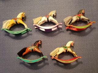 Vintage Hallmark Collector Ornaments - Rocking Horse Bundle Of 5 - 1986 To 1990