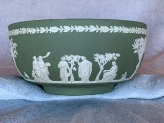 Vintage Wedgwood Jasperware Celadon [green/sage] Large Bowl With Cream Figures