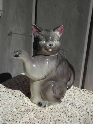 Vintage Shafford Porcelain Cat Teapot Japan Gray & White Kitten