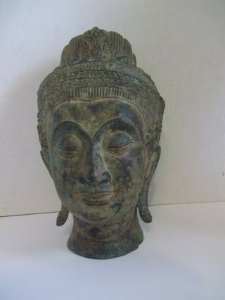 Heavy Bronze Tone Metal Buddhism Shakyamuni Buddha Head Bust Statue Figurine 11 "
