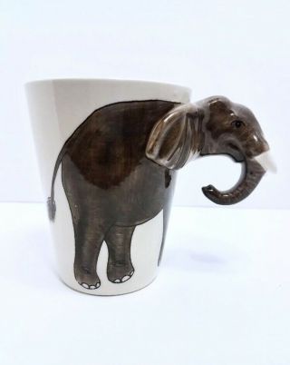 5 World Market Elephant Animal Ceramic Coffee Mugs Cup Trunk Handle 3d