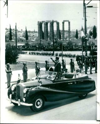 Photograph Of President De Gaulle With King Paul In An Open Rolls - Royce