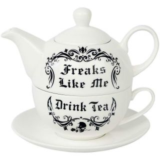 Alchemy Gothic Freaks Like Me White China Tea Cup Teapot Saucer Set