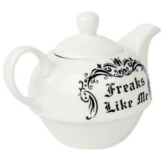 Alchemy Gothic Freaks Like Me White China Tea Cup Teapot Saucer Set 3