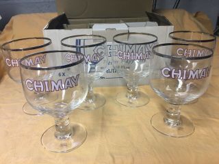Chimay Beer Glasses Silver Rim,  Stemmed Goblet Set Of 6