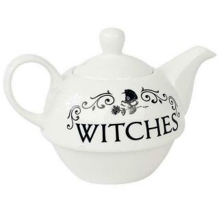 Alchemy Gothic Witches Brew White China Tea Cup Teapot Saucer Set 3