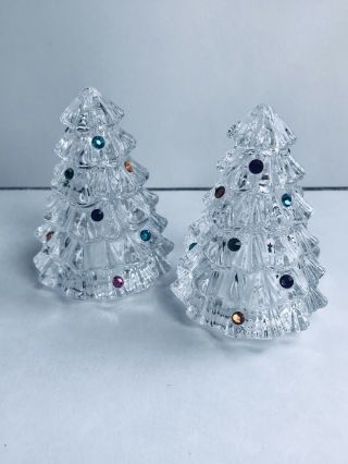 Lenox Crystal Christmas Tree Salt & Pepper Set Collectible Elegant Lead Crystal