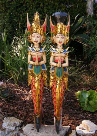Bali Rama Sita Wood Wall Statue Mask Hindu Set Of 2 Hand Made 40 " X 6 "