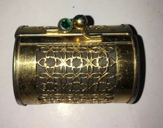 Antique Vtg Czech Brass Trinket Box With Green Stones