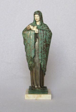 Large French Spelter Statuette Of The Virgin Mary And Infant Jesus (1930s - 1950s)