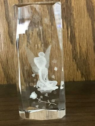 Disney Tinkerbell 3d Laser Etched Crystal Glass Paperweight Cube 4 3/4 "