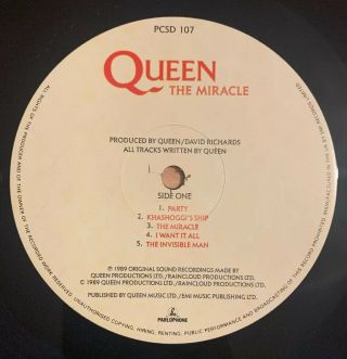 Queen - The Miracle LP Album Vinyl Record Freddie Mercury 1989 A1 - B2 Vg, 3